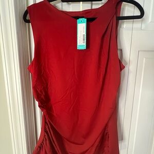 Fortune + Ivy SL Twist Strap Slinky Knit Top - Burgundy